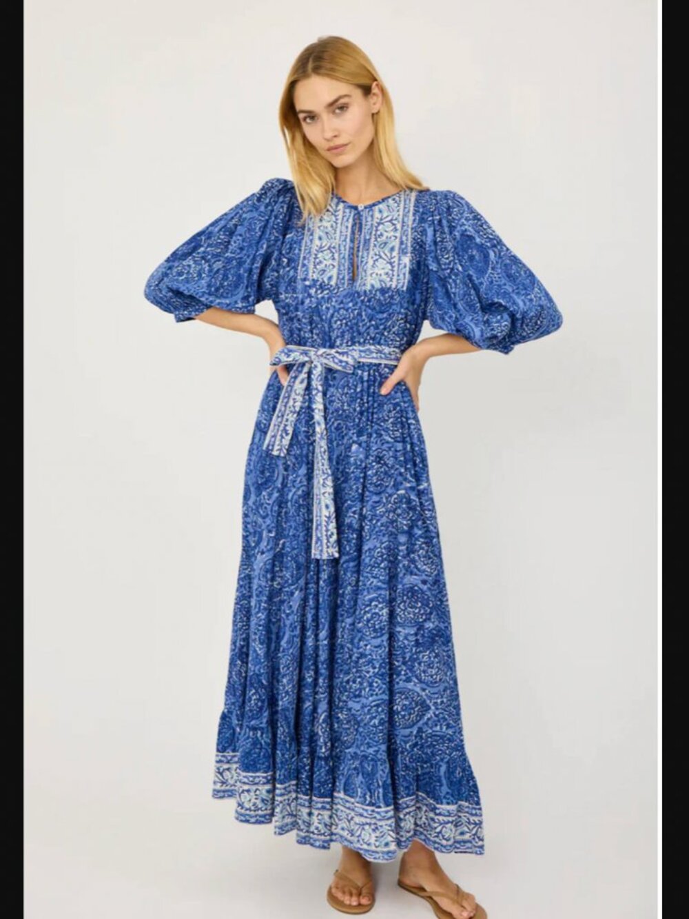 Marea By Liz Joy Delft Blue Maxi Dress 100% Cotton XS - Picture 8 of 8